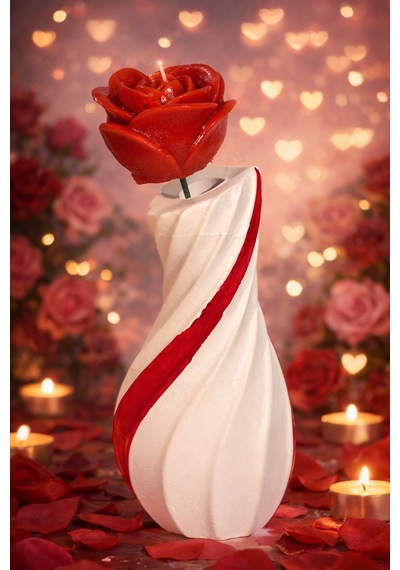 Love Rose-el Yapımı Gül Mum L Romantik Dekoratif Tasarım Beyaz-kırmızı