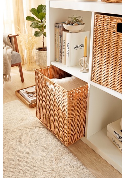Ocean Home Textile 2'li Yıkanabilir Bej Pp Rattan Sepet Set 33 X 33 X 33 Cm