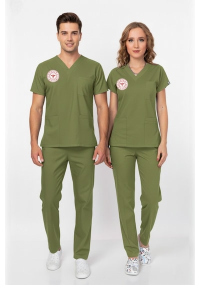 Unisex Çimen Yeşili Eczacı Scrubs Üniforma Takım Grasshopper Sağlık Bakanlığı Yeni Yön. Uygun Çimen Yeşili