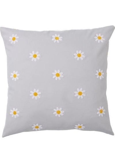 Dekoratif Yastık-Kırlent Kılıfı IKEA Papatya Desenli Gri 50x50 Cm