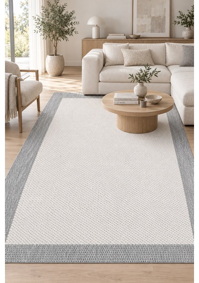 Vargen Sisal Görünümlü Modern Polyester Halı - Ekru/gri - Robot Süpürge Uyumlu Kolay Temizlenebilir Mutfak Koridor Halısı