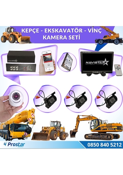 Uzaktan İzlemeli 4 Kameralı Ekskavatör Dozer Greyder Vinç Kepçe 1 Tb Harddisk Kamera Seti