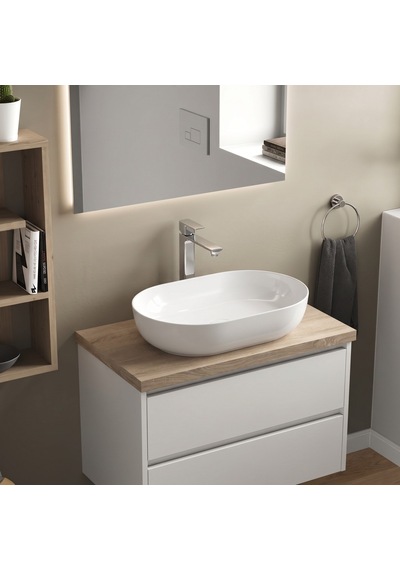 Dura Bagno Rose Çanak Lavabo 60x40 Cm, Batarya Deliksiz Tezgah Üstü Beyaz 5841
