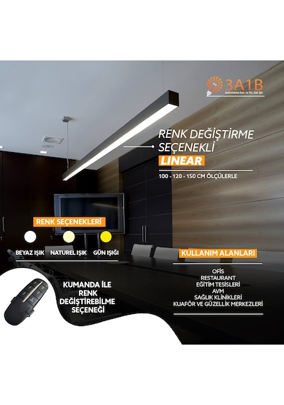 Renk Değiştiren Lineer Avize 150cm 3Renk Kumandalı