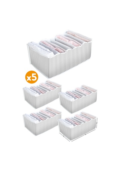 Esti 5 Adet - 8 Gözlü Çekmece Içi Akordiyon Organizer - Large 24 X 37 X 18 Gri
