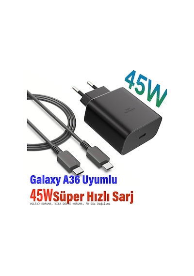 Samsung Galaxy A36 Uyumlu Şarj Aleti Süper Hızlı Şarj Ve Kablosu 45w