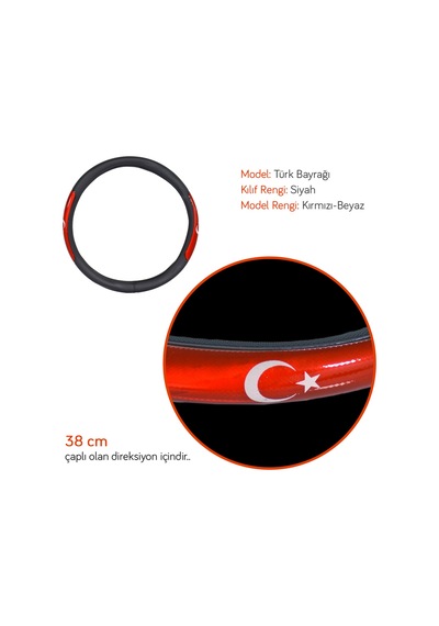 Pmx Geçmeli Direksiyon Kılıfı Fosforlu Siyah Türk Bayrağı 38 Cm Teq-002bk/rd Kırmızı