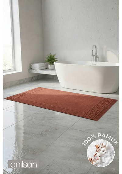 Fesun Kiremit Ayak Havlusu - 70x130cm, 790gr, %100 Pamuk, Spa Ve Otel Banyo Paspası, Günlük Kullanıma Uygun Kırmızı