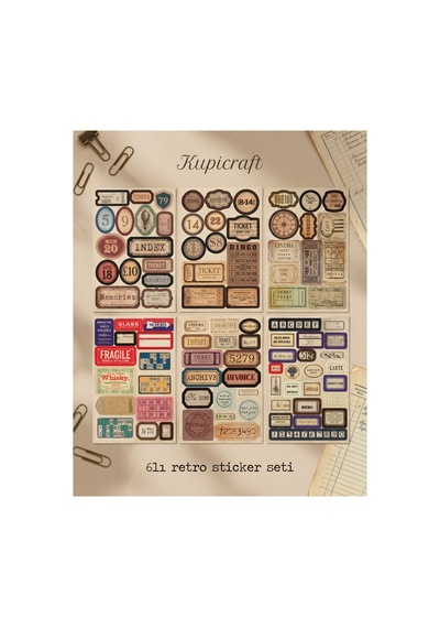 6 Sayfa Retro Sticker Seti Ajanda - Scrapbook - Journal - Planner - 927005947 Diğer