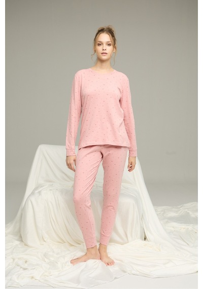 Siyah İnci Pamuklu Bisiklet Yaka Örme Pijama Takım25241123 Pudra Siyah İnci Pamuklu Bisiklet Yaka Örme Pijama Takım25241123 Pudra