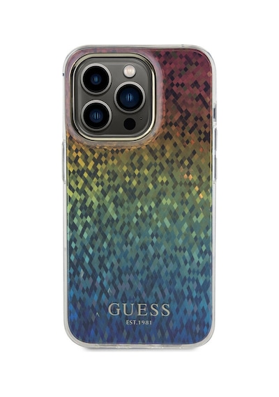 Apple Uyumlu iPhone 15 Pro Kılıf Guess Lisanslı Yazı Logolu Mirror Disco Kapak