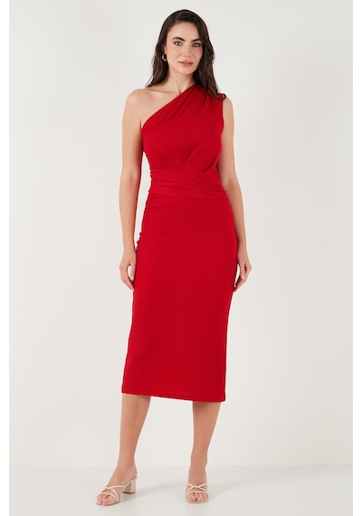 Lela Desenli Slim Fit Midi Boy Tek Omuzlu Bayan Elbise 5866202 Kırmızı Lela Desenli Slim Fit Midi Boy Tek Omuzlu Bayan Elbise 5866202 Kırmızı
