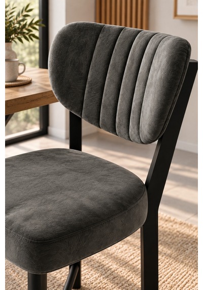 Sulorahome Kumaş Metal Modern Mutfak Sandalyesi Antrasit