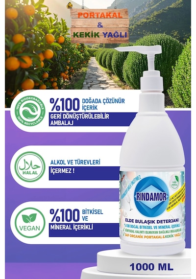 % 100 Doğal Bitkisel Elde Bulaşık Deterjanı - Organik Kekik&portakal Yağlı