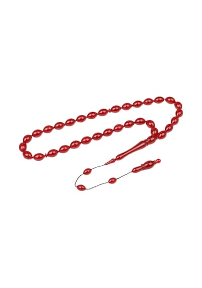 Arpa Kesim 11x8 Mm Sıkma Kehribar Sistem Püsküllü Tesbih Kırmızı