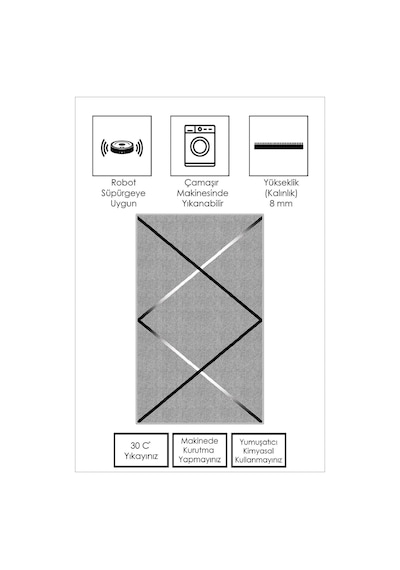 West Home Dijital Baskı Yıkanabilir Kaymaz Taban Gri Salon Halısı Mutfak Halısı Yolluk Wh 531 Grey