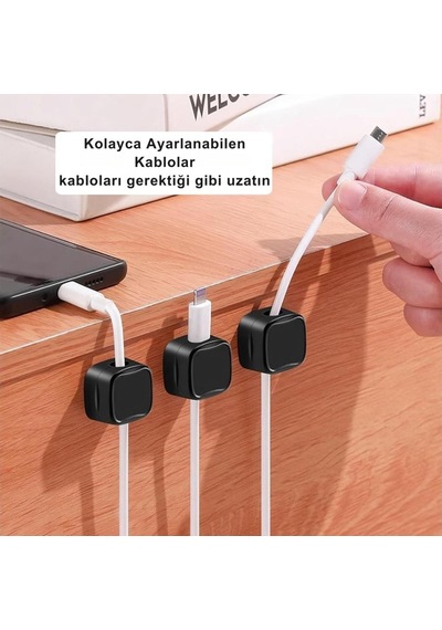 Dğer Mucit Home 6 Adet Set Yapışkanlı Manyetik Kapaklı Kablo Düzenleyici Organizer, Ev, Ofis, Kablo Düzenleyici