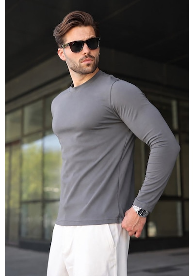 Madmext Füme Pamuklu Slim Fit Erkek Tişört E7187