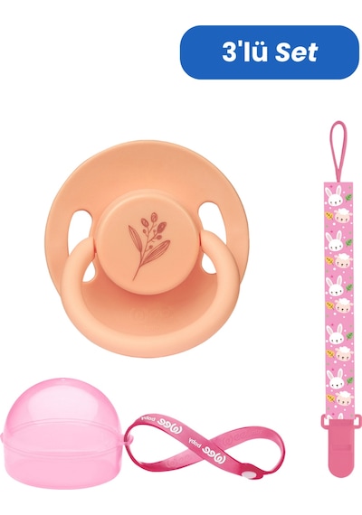Wee Baby Pure Yuvarlak Uçlu Kauçuk Emzik No:2 - Kutu ve Band Seti Kız Somon