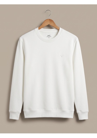 Maccali Erkek Beyaz İki İplik Bisiklet Yaka Sweatshirt