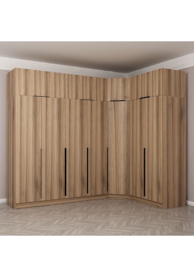 Kaleplus 7 Kapaklı 2 Çekmeceli Köşe Dolap + Yüklük Dore Dore Plus 235cm Ceviz