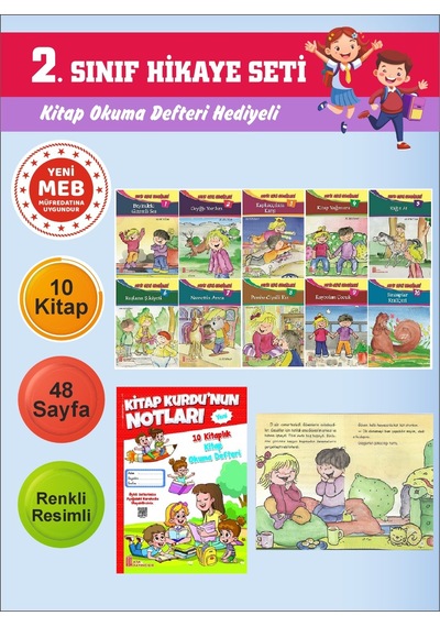 2.sınıflar İçin Okumayı Sevdiren 10 Lu Hikaye Seti 4 Kitap Okuma Defteri Hediyeli