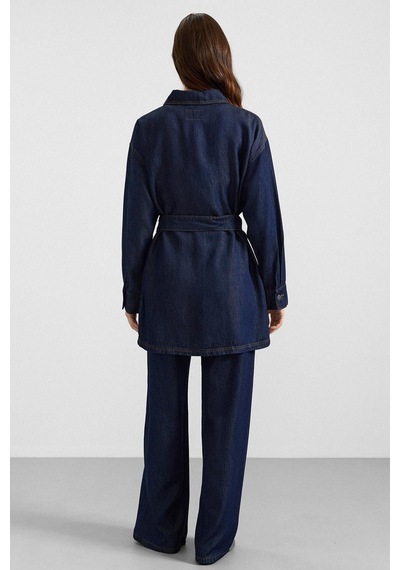 Olcay Metal Düğmeli Soft Denim Ceket Pantolon Koyu Mavi 9401-tk