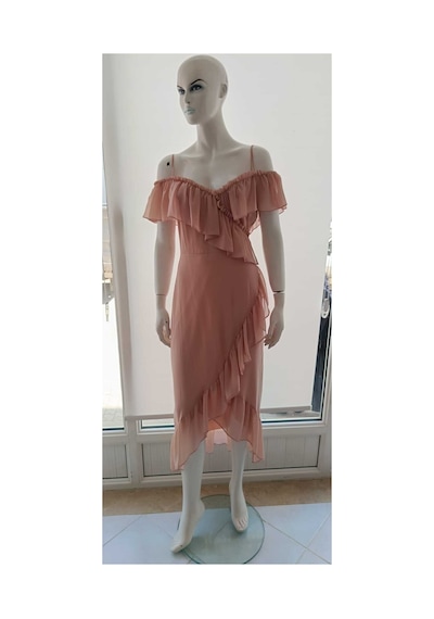 Çınar Boutique Tül Detaylı Şifon Elbise Açık Pudra Pembe Açık Pudra Pembe