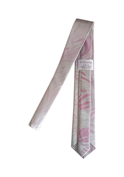 Elifebru Exclusive Handicrafts Ebru Sanatı Saten Kumaş Açık Gri Pembe Erkek Kravat Sakr 160 Açık Gri Pembe 001