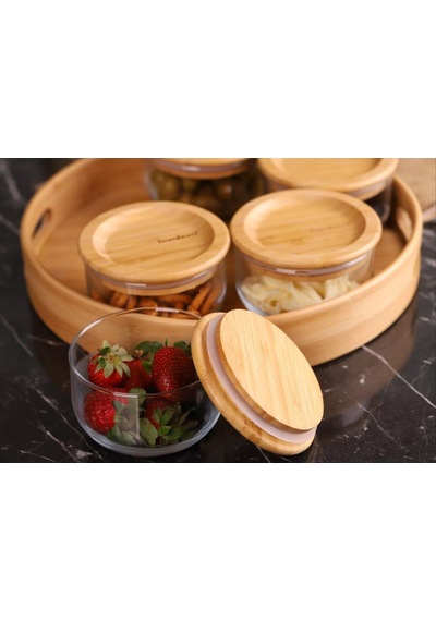 Bambum Duo 300ml 5'li Tepsili Bambu Silikonlu Kapaklı Hava Aldırmaz Cam Kahvaltılık