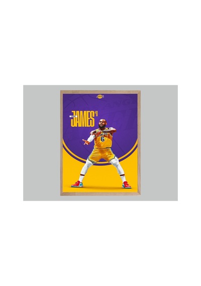 Lebron James Doğal Ahşap Çerçeveli Tek Parça Dekoratif Tablo Çok Renkli - 820356245 Çok Renkli