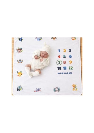 Anı Battaniyesi Bebek Aylık Oldum Battaniye Ekru