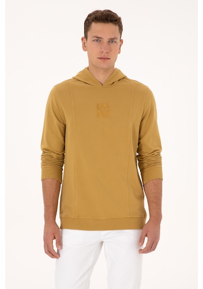 U.S. Polo Assn. Erkek Regular Fit Kapüşonlu Yıkamalı Hardal İnce Sweatshirt 50315493-VR151
