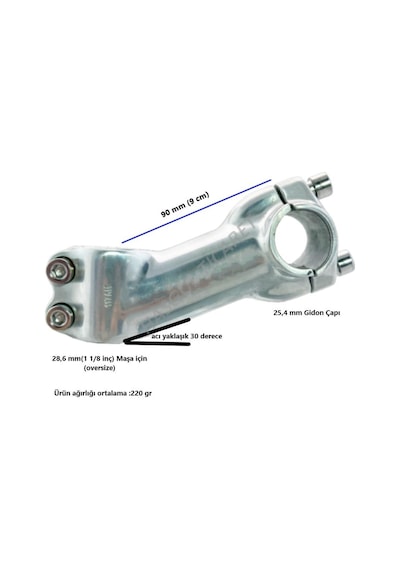 Hsgl Bisiklet Sılver Alüminyum Gidon Boğazı 90 mm 28.6-25.4 Bisik Krom