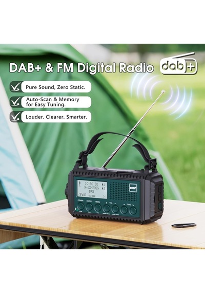 Rocam Dab/dab+/fm 5000 Mah Güneş Enerjili Dijital Acil Durum Radyosu Alarm Saatli Radyolar Mavi