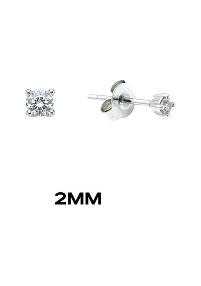 Oya Silver Yuvarlak Tırnaklı Zirkon Tektaş Rodyumlu Vidalı Unisex Gümüş Küpe 2mm Oysy139