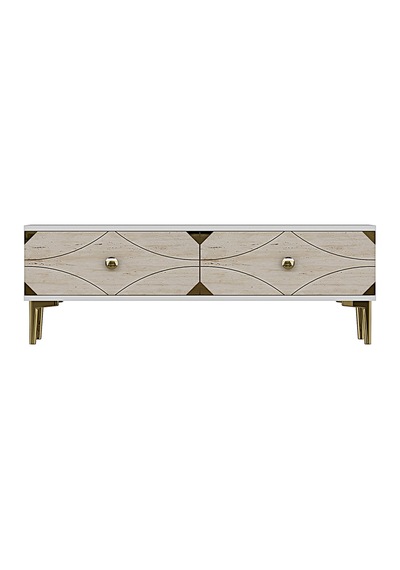 Tsa1297btg Alfa Tv Sehpası Beyaz-traverten-gold 120cm
