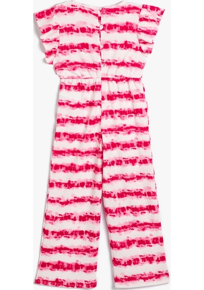 Koton Batik Tulum Yuvarlak Yaka Kolsuz Fırfırlı Pembe Desenli 4skg80012ak Pembe