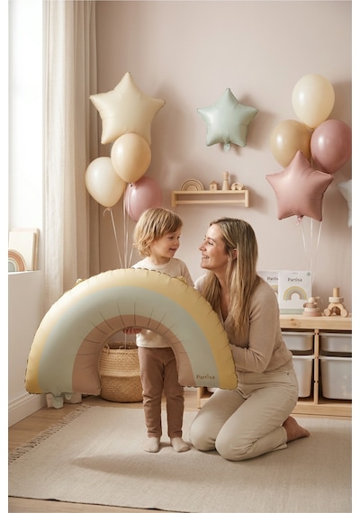 Sarı Gökkuşağı Retro Folyo Balon Doğum Günü Baby Shower Rainbow Temalı Konsept Parti Süsleme Vintage Dekorasyon Balonu Çok Renli
