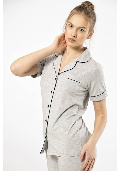 Düz Kısa Kollu Gömlek Yaka Pijama Takım 001
