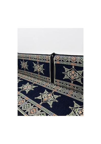 Yıldız Modeli Lacivert Otantik Şark Köşesi Takımı L Set - Geleneksel Yer Minderi Seti 10 Cm Minder Kalınlığı 9 Parça