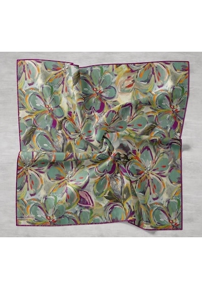 Silk Home Tivil Saf İpek 11501 - 07 Çim Yeşili Çiçek Desen Yeşil