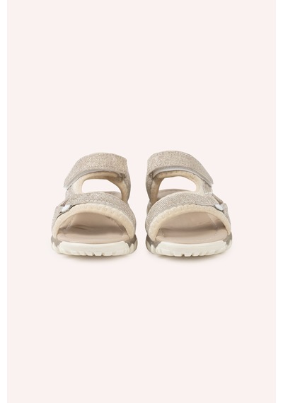 Panço Kız Bebek Cırt Cırt Detaylı Bej Sandalet Krem
