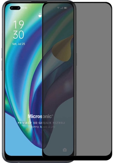 Microsonic Oppo Reno 4 Lite Privacy 5d Gizlilik Filtreli Cam Ekran Koruyucu Siyah
