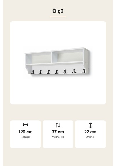 Upstyle Raflı Duvar Askılığı 120 Cm - Beyaz 120 22 37 Cm