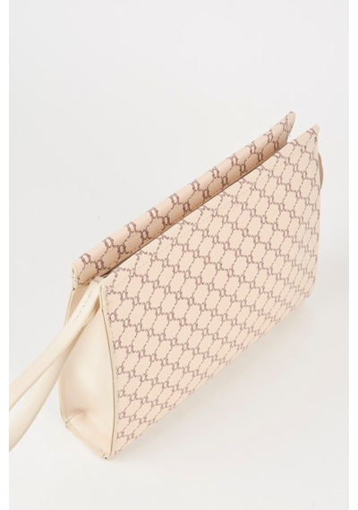 Vivaq Kadın Petunya Desenli Krem Astarlı Suni Deri Bilek Askılı Portföy El Ve Clutch Çanta