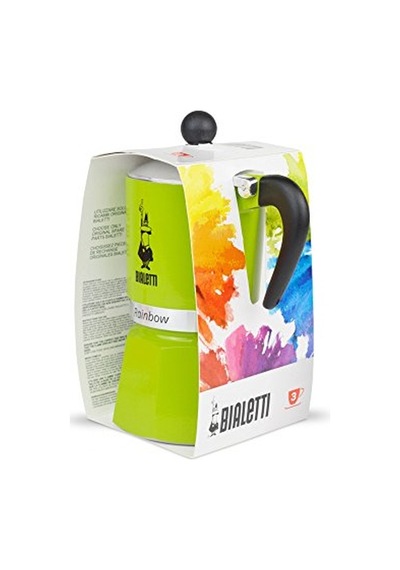 Bialetti - Rainbow: 3 Cups Ocak Üstü Espresso Pişirici - 130ml - Yeşil Renk - Alüminyum Gövde - Patentli Güvenlik Valfi - Tüm Ocak Türleri İçin Uygundur İndüksiyon Hariç Enerji Sınıfı A+