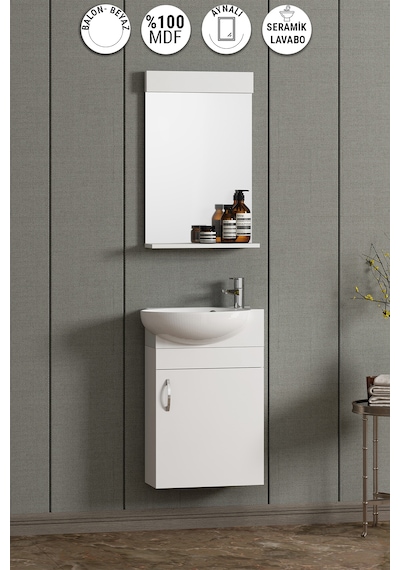45 Cm Lale Takım Dolap Mdf Beyaz Turkuaz