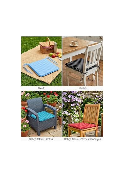 Comfort 4 Adet Sandalye Minderi Bağcıklı Özel Dikişli Süngerli Pamuklu Kumaş Sandalye Minderi Puanlı Mavi
