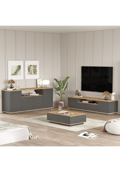 Robin Home Loft Tv Ünitesi Orta Sehpa Konsol 3'lü Set Çam-antrasi